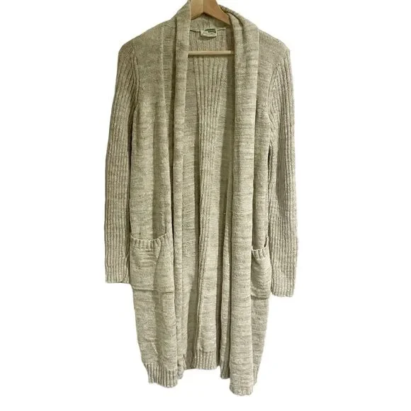 Anthropologie Women Medium Long Line Cream Beige Knit Cardigan Pockets Cozy - Picture 1 of 7